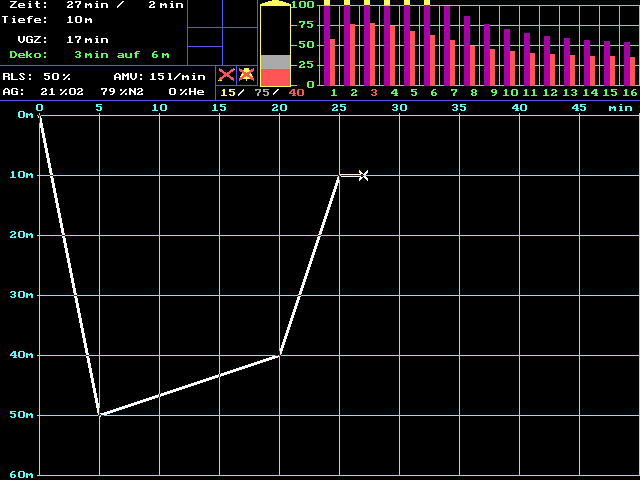 deco stop 6 m (20 ft) / 3 min